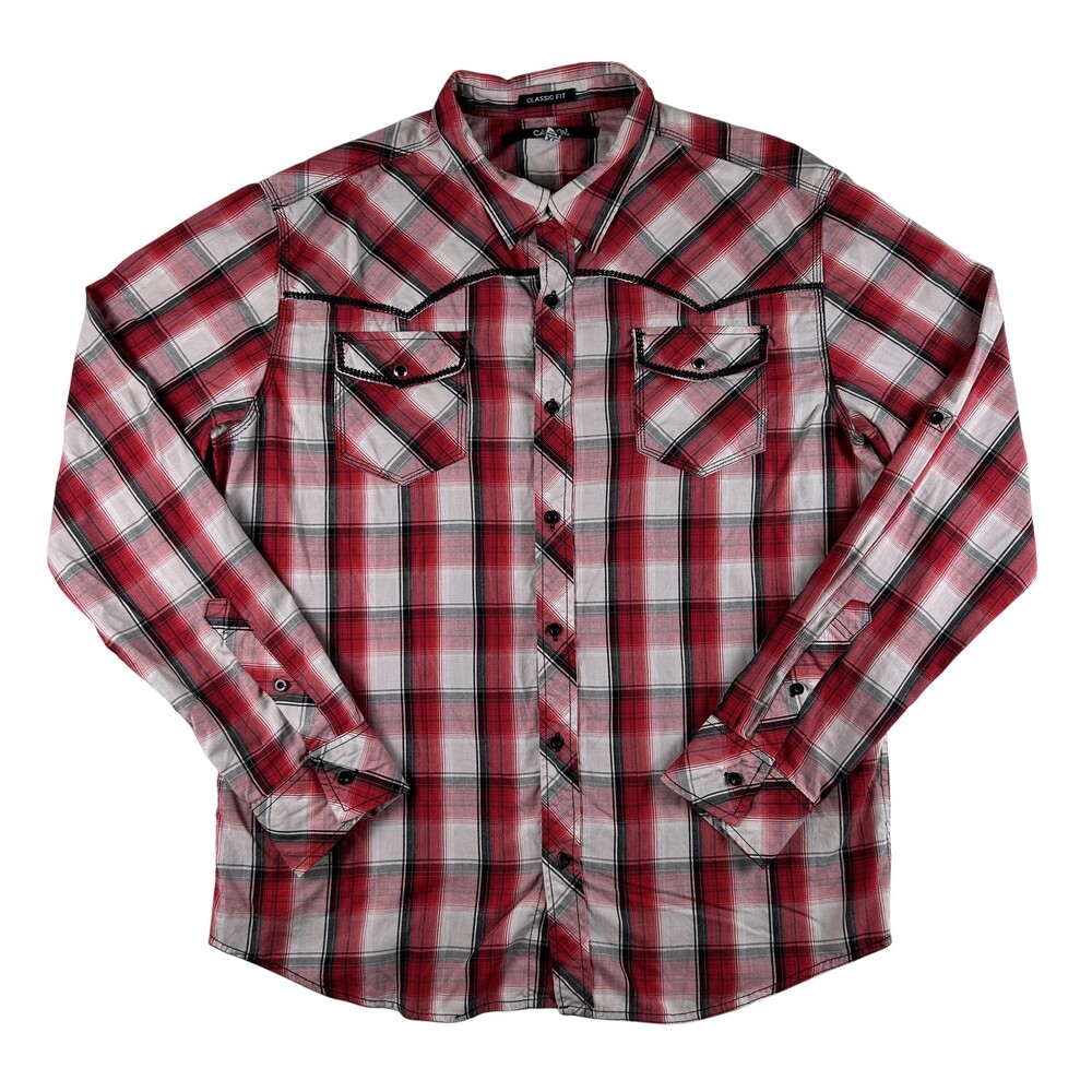 Carbon Shirt Mens XL Red Plaid Long Sleeve Western Button Up Classic Casual